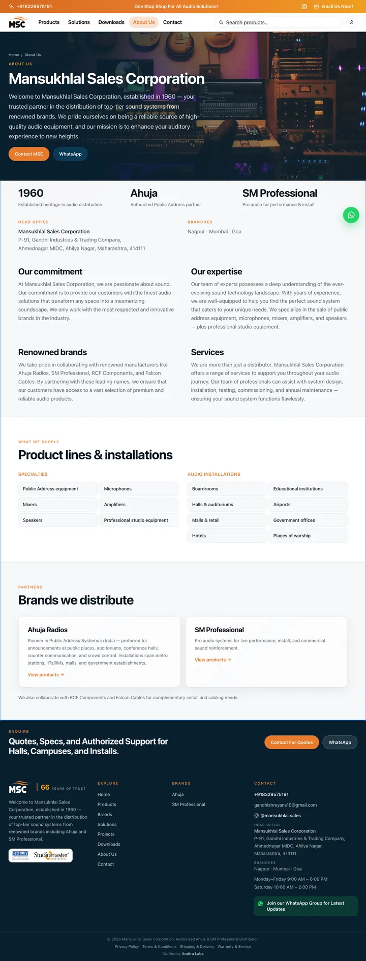 Mansukhlal Sales Corporation About page screenshot