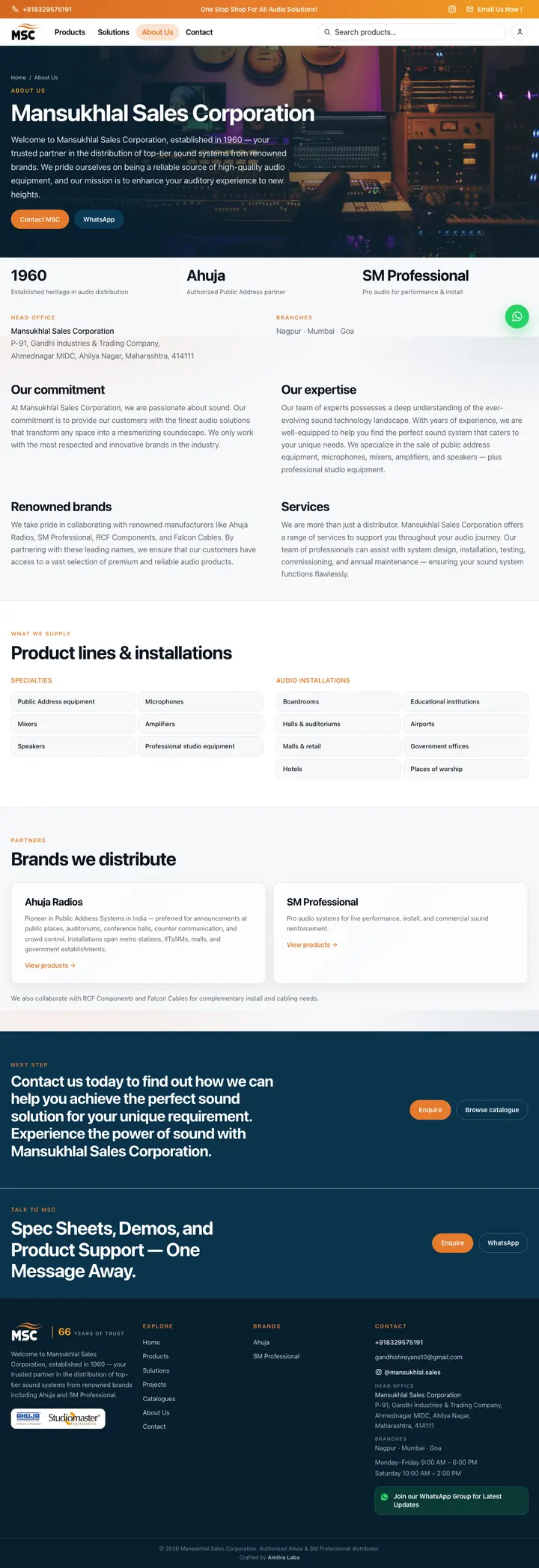 Mansukhlal Sales Corporation About page screenshot