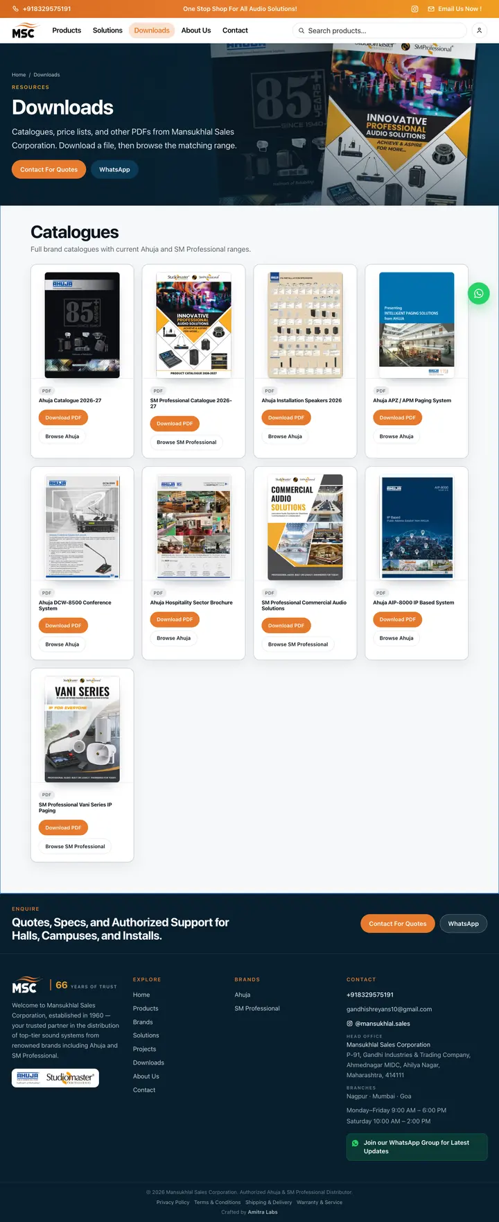 Mansukhlal Sales Corporation Downloads page screenshot