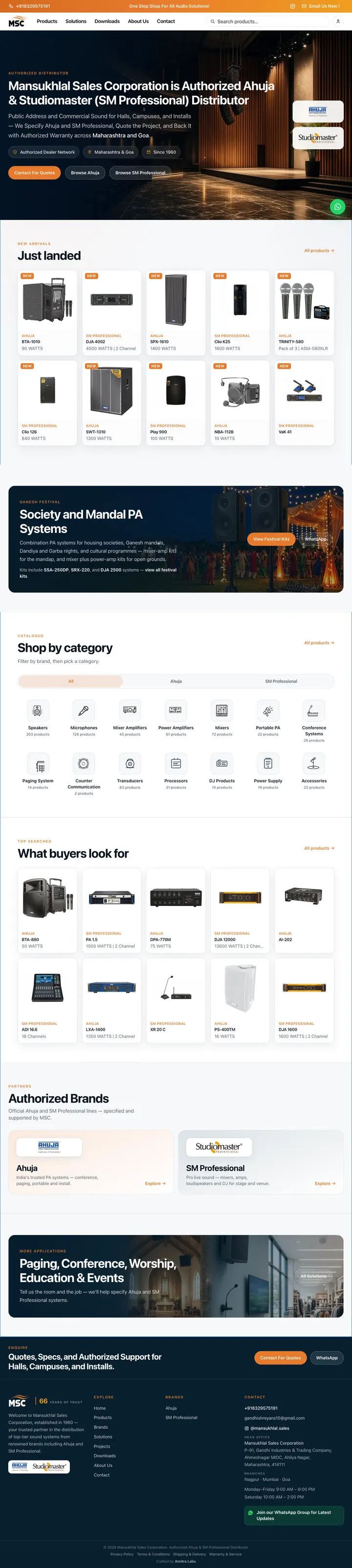 Mansukhlal Sales Corporation Homepage screenshot