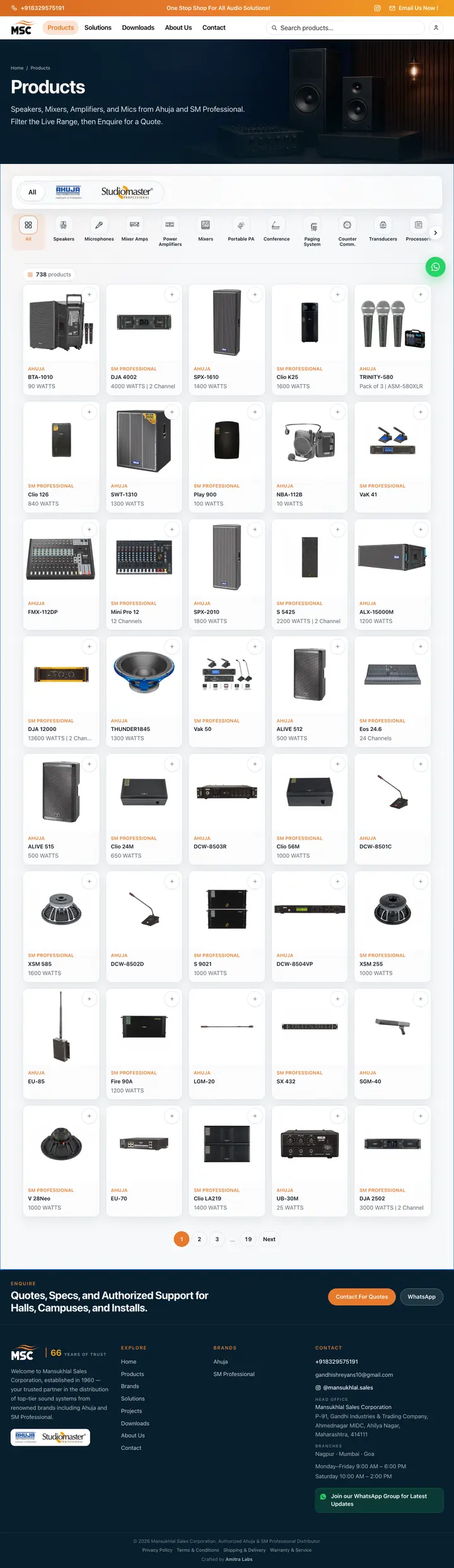 Mansukhlal Sales Corporation Products page screenshot