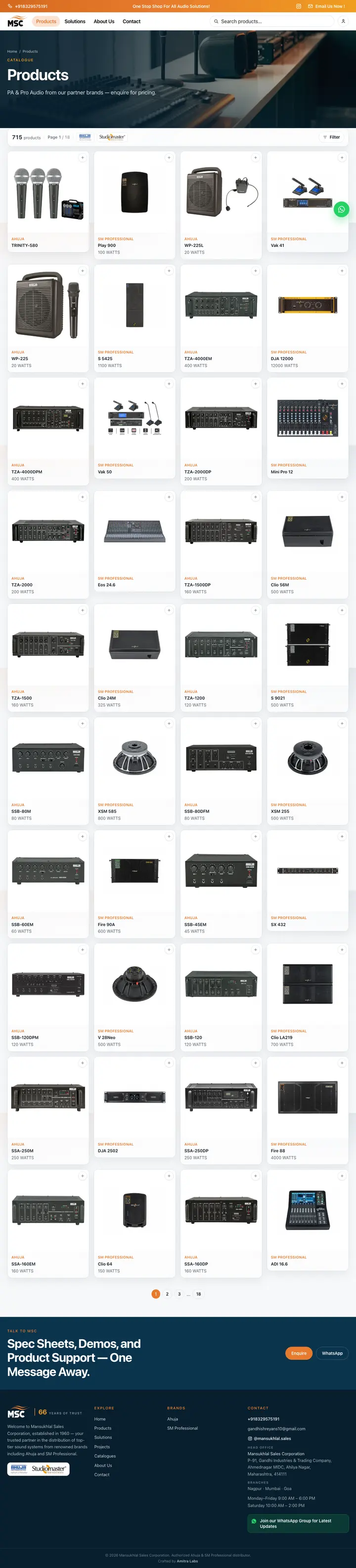 Mansukhlal Sales Corporation Products page screenshot