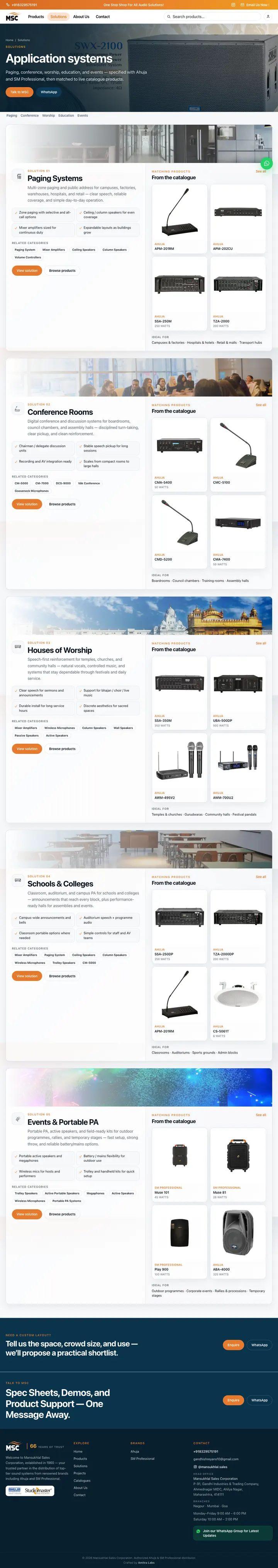 Mansukhlal Sales Corporation Solutions page screenshot